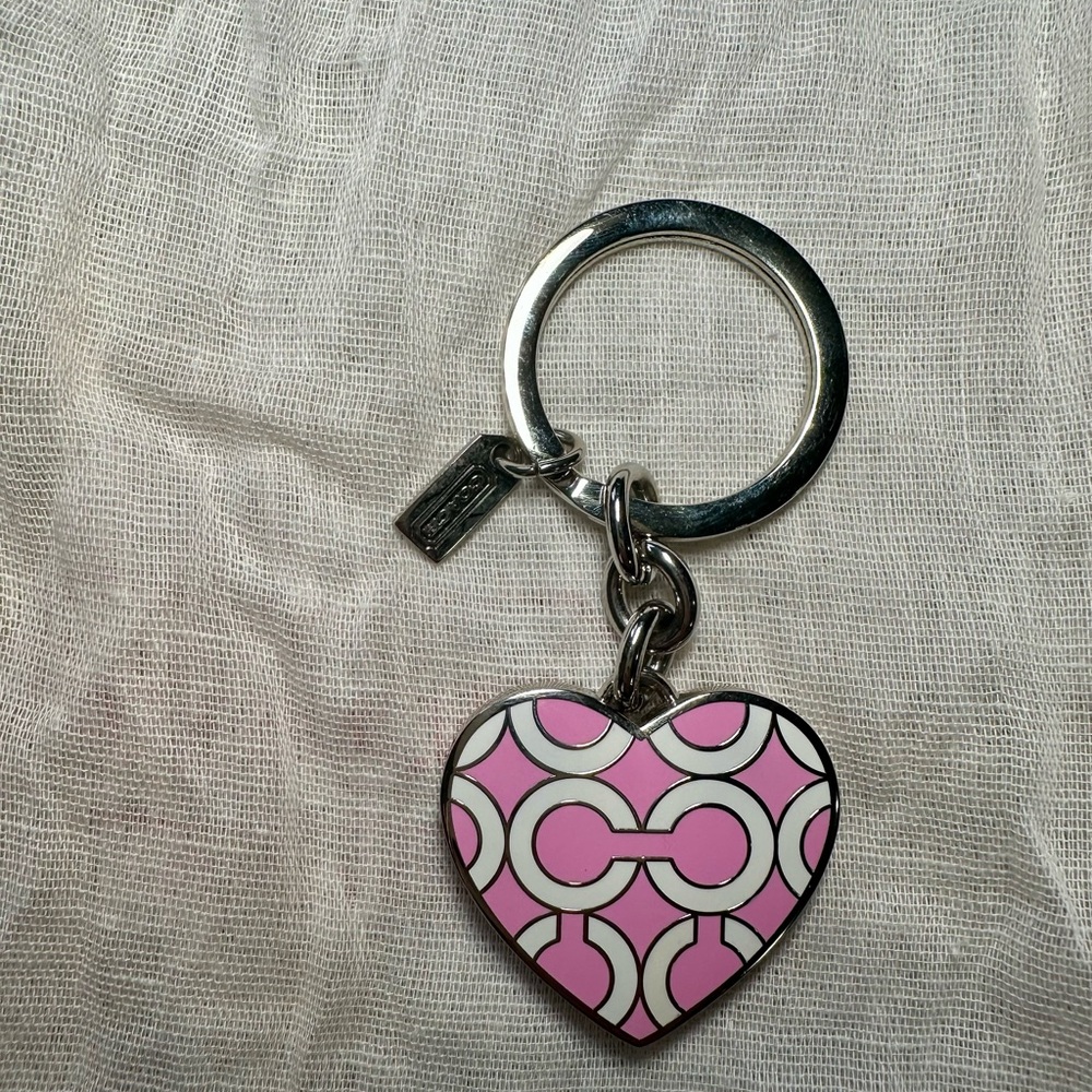Authentic Coach Pink and Silver Heart Keychain